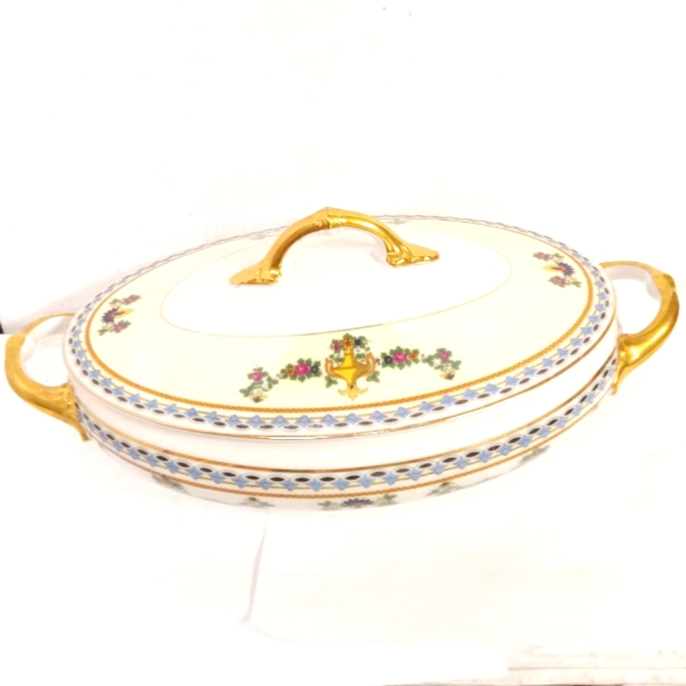 Rare Vintage 2 pc TK Thuny Oval Covered Vegetable Serving Dish Czechoslovakia